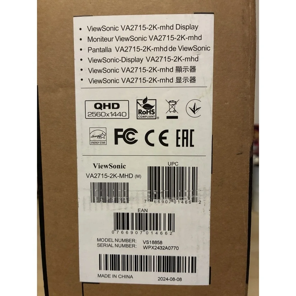 ViewSonic 27-inch QHD 2560x1440p LED Monitor HDMI DisplayPort VA2715-2K-MHD NIB